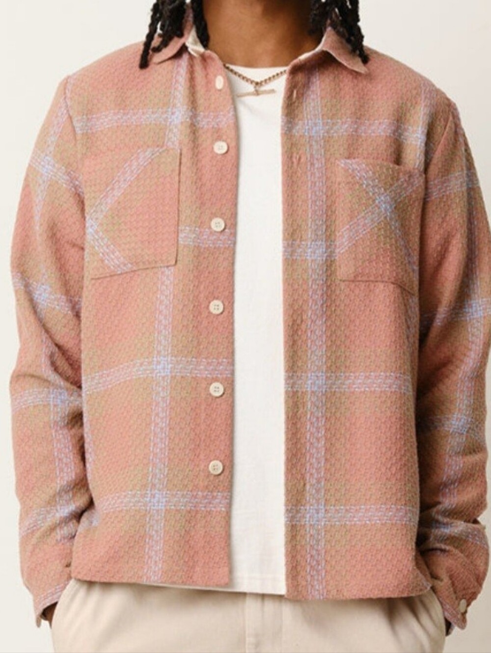 WAX London Men's MIO Overshirt Pink/Blue Textured Button-Up Shirt Size XL